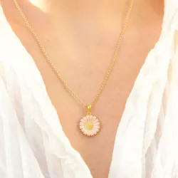 14,5 mm marguerit pink vedhæng i forgyldt sølv - Marie