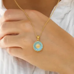 14,5 mm marguerit blå vedhæng i forgyldt sølv - Marie