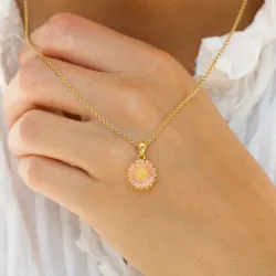 11,5 mm marguerit pink vedhæng i forgyldt sølv - Marie