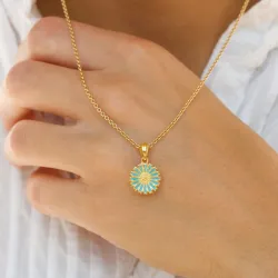 11,5 mm marguerit blå vedhæng i forgyldt sølv - Marie