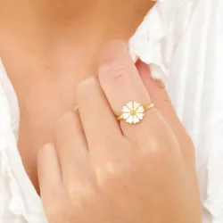 11 mm marguerit ring i forgyldt sølv - Magda