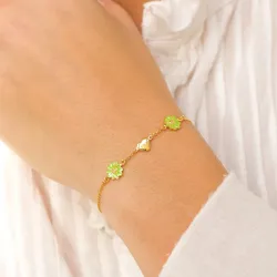 hjerte marguerit lysegrøn armbånd i forgyldt sølv - Maggie
