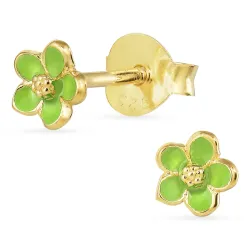 4,5 mm marguerit lysegrøn ørestikker i forgyldt sølv - Majse