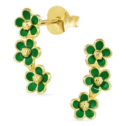 marguerit mørkegrønne øreringe i forgyldt sølv - Majse