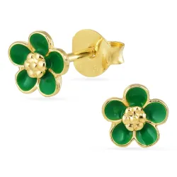 6 mm marguerit mørkegrønne øreringe i forgyldt sølv - Majse