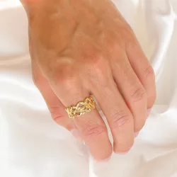 blad ring i forgyldt sølv