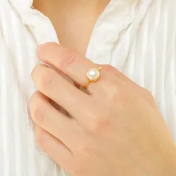 perle ring i forgyldt sølv