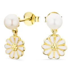 marguerit perle øreringe i forgyldt sølv