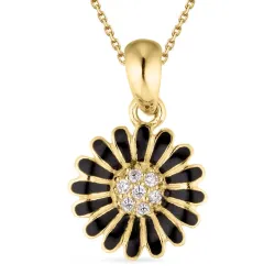 11 mm marguerit zirkon vedhæng med halskæde i forgyldt sølv - Matilda