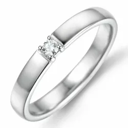 smal alliancering i 14 karat hvidguld 1 x 0,05 ct