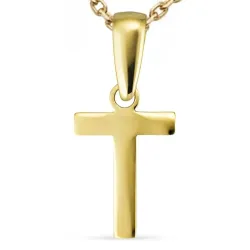 bogstav T halskæde i forgyldt sølv med vedhæng i 8 karat guld - My Letter
