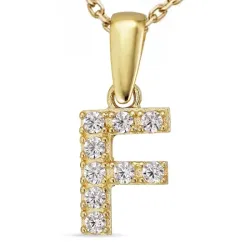 bogstav F zirkon halskæde i forgyldt sølv med vedhæng i 8 karat guld - My Letter