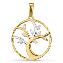 15 mm livets træ vedhæng i 9 karat guld med rhodium - Gold Collection