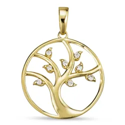 15 mm livets træ zirkon vedhæng i 8 karat guld - Gold Collection