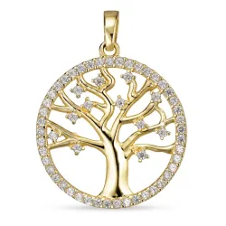 18 mm livets træ zirkon vedhæng i 8 karat guld - Gold Collection