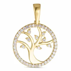 16 mm livets træ zirkon vedhæng i 8 karat guld - Gold Collection