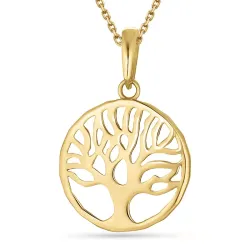 12 mm livets træ halskæde i forgyldt sølv med vedhæng i 8 karat guld - Gold Collection