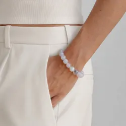 hvid mosagat armbånd i forgyldt stål - AURA