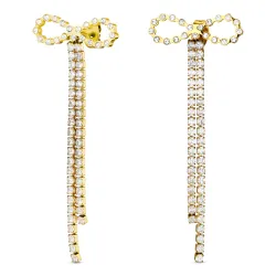 vandfaste sløjfe zirkon kæde øreringe i forgyldt stål - OCEANA