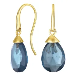 øreringe i 9 karat guld med mørkeblå krystal