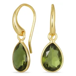 dråbe armygrøn krystal øreringe i forgyldt sølv - Loom Stones