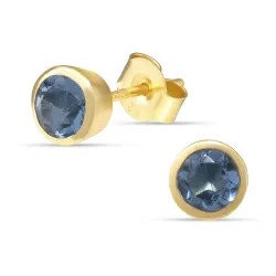 6,5 mm mørkeblå krystal ørestikker i forgyldt sølv - Loom Stones