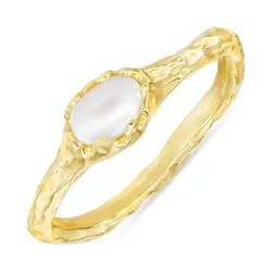 hvid perle ring i forgyldt sølv - Lumé Etched