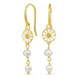 lange marguerit perle kæde øreringe i forgyldt sølv