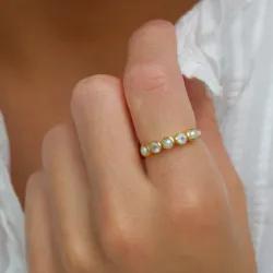 perle ring i forgyldt sølv