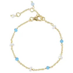 blå calcedon armbånd i forgyldt sølv - Loom Stones