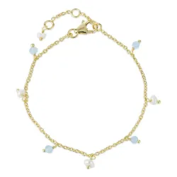 blå calcedon armbånd i forgyldt sølv  x   - Loom Stones