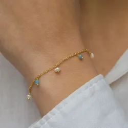 blå calcedon armbånd i forgyldt sølv  x   - Loom Stones