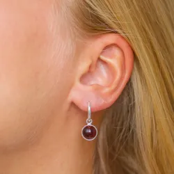 runde rød krystal øreringe i sølv - Loom Stones