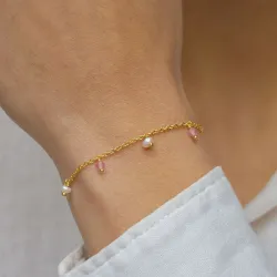 pink kvarts armbånd i forgyldt sølv  x   - Loom Stones