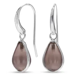 dråbe røgfarvet kvarts øreringe i sølv - Loom Stones