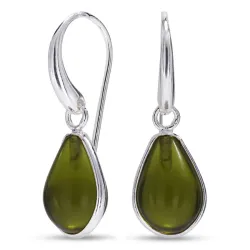 dråbe armygrøn krystal øreringe i sølv - Loom Stones