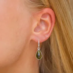 dråbe armygrøn krystal øreringe i sølv - Loom Stones