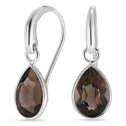 dråbe røgfarvet kvarts øreringe i sølv - Loom Stones