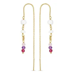 lange lyserød kæde øreringe i forgyldt sølv