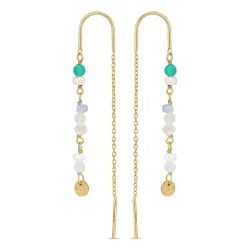 lange grønne kæde øreringe i forgyldt sølv