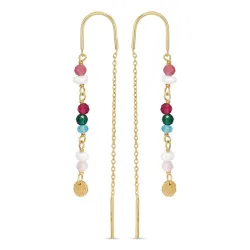 lange multifarvede kæde øreringe i forgyldt sølv