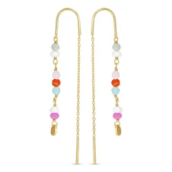 lange multifarvede kæde øreringe i forgyldt sølv