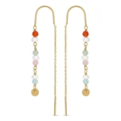 lange multifarvede kæde øreringe i forgyldt sølv