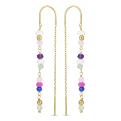 lange multifarvede kæde øreringe i forgyldt sølv - Loom Stones