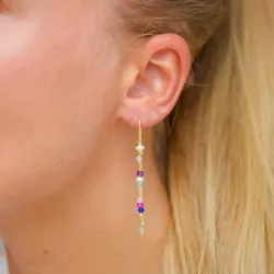 lange multifarvede kæde øreringe i forgyldt sølv - Loom Stones