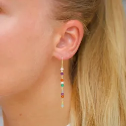lange multifarvede kæde øreringe i forgyldt sølv - Loom Stones