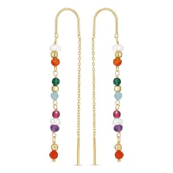 lange multifarvede kæde øreringe i forgyldt sølv - Loom Stones