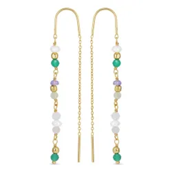 lange grønne kæde øreringe i forgyldt sølv