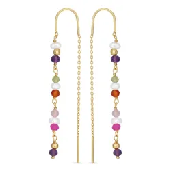 lange multifarvede kæde øreringe i forgyldt sølv - Loom Stones