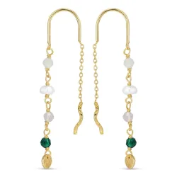 lange grønne kæde øreringe i forgyldt sølv